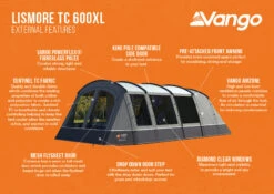 Vango Lismore TC 600XL Poled Tent Package (2023) -Camping Sales Store lismore tc 600xl infographic