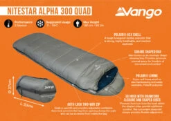 Vango Nitestar Alpha 300 Quad Sleeping Bag (FOG) -Camping Sales Store nitestar 300 infographic